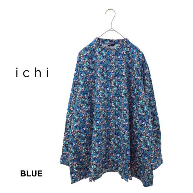 イチ シャツ レディース ichi 240716 HOKKOH LIBERTY SHIRT コットン　花柄 長袖 コーデュロイ ブルー オレンジ フリーサイズ (241129)