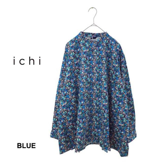 イチ シャツ レディース ichi 240716 HOKKOH LIBERTY SHIRT コットン　花柄 長袖 コーデュロイ ブルー オレンジ フリーサイズ (241129)