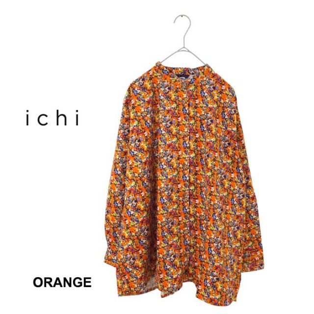 イチ シャツ レディース ichi 240716 HOKKOH LIBERTY SHIRT コットン　花柄 長袖 コーデュロイ ブルー オレンジ フリーサイズ (241129)