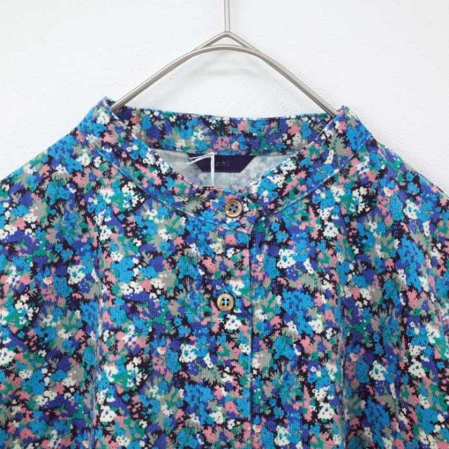 イチ シャツ レディース ichi 240716 HOKKOH LIBERTY SHIRT コットン　花柄 長袖 コーデュロイ ブルー オレンジ フリーサイズ (241129)