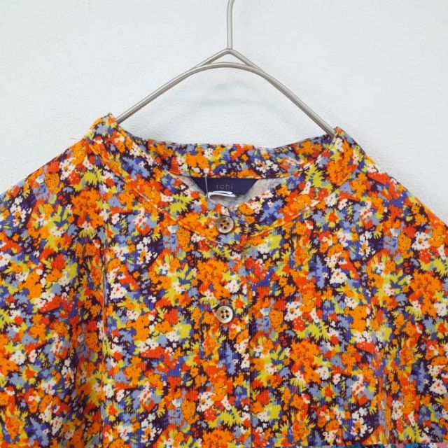 イチ シャツ レディース ichi 240716 HOKKOH LIBERTY SHIRT コットン　花柄 長袖 コーデュロイ ブルー オレンジ フリーサイズ (241129)