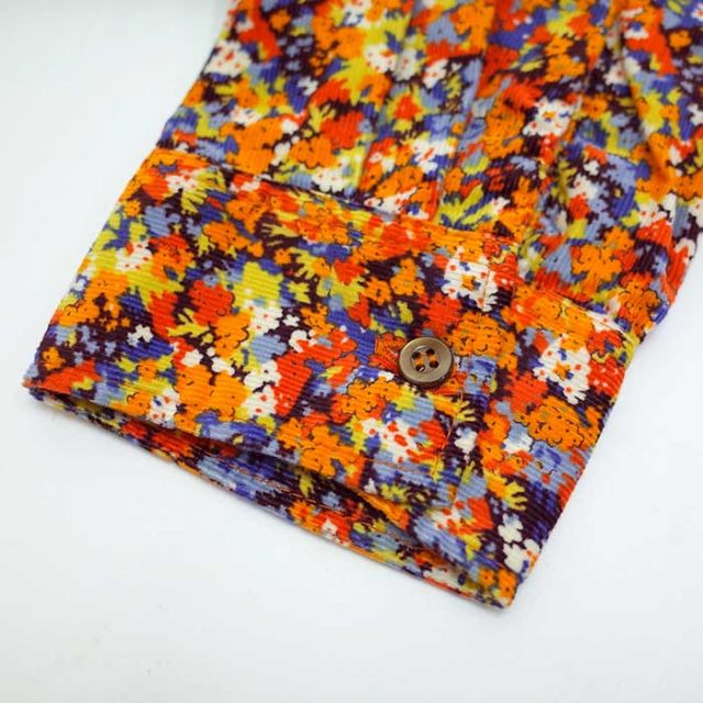 イチ シャツ レディース ichi 240716 HOKKOH LIBERTY SHIRT コットン　花柄 長袖 コーデュロイ ブルー オレンジ フリーサイズ (241129)