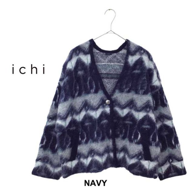 イチ カーディガン レディース ichi 240760 ジャガード ネイティブ柄 CARDIGAN フリーサイズ ベージュ ネイビー (241129)