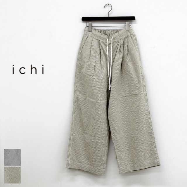 イチ パンツ ワイドパンツ レディース ichi 241228 ヒッコリー PANTS ロングパンツ 長ズボン ストライプパンツ コットン 春夏 ナチュラルファッション リラックス ナチュラル 体型カバー ゆったり かわいい レビュー 人気(250427)