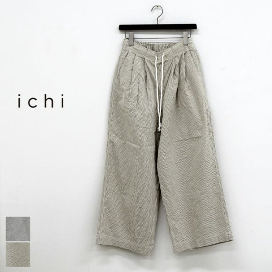 イチ パンツ ワイドパンツ レディース ichi 241228 ヒッコリー PANTS ロングパンツ 長ズボン ストライプパンツ コットン 春夏 ナチュラルファッション リラックス ナチュラル 体型カバー ゆったり かわいい レビュー 人気(250427)