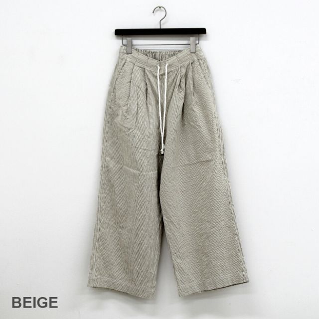 イチ パンツ ワイドパンツ レディース ichi 241228 ヒッコリー PANTS ロングパンツ 長ズボン ストライプパンツ コットン 春夏 ナチュラルファッション リラックス ナチュラル 体型カバー ゆったり かわいい レビュー 人気(250427)