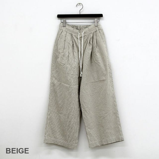 イチ パンツ ワイドパンツ レディース ichi 241228 ヒッコリー PANTS ロングパンツ 長ズボン ストライプパンツ コットン 春夏 ナチュラルファッション リラックス ナチュラル 体型カバー ゆったり かわいい レビュー 人気(250427)