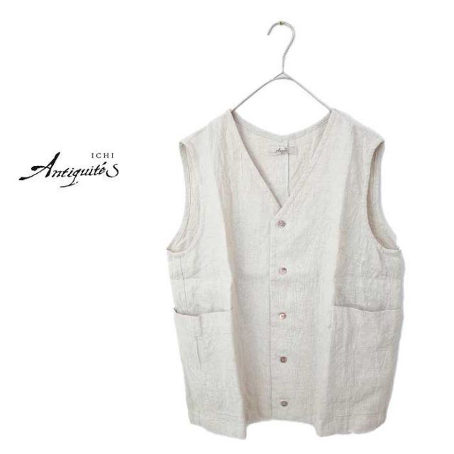 イチアンティークス レディース ベスト ichi Antiquites 901123 LINEN VINTAGE VEST リネンビンテージベスト ナチュラル フリーサイズ 春夏 ベージュ 麻 リネン (240328)