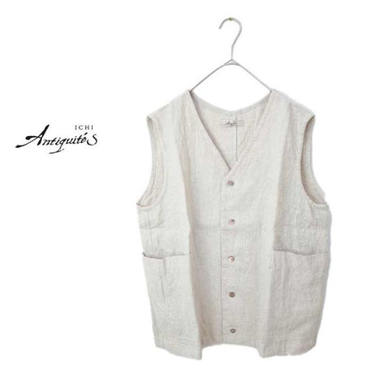 イチアンティークス レディース ベスト ichi Antiquites 901123 LINEN VINTAGE VEST リネンビンテージベスト ナチュラル フリーサイズ 春夏 ベージュ 麻 リネン (240328)