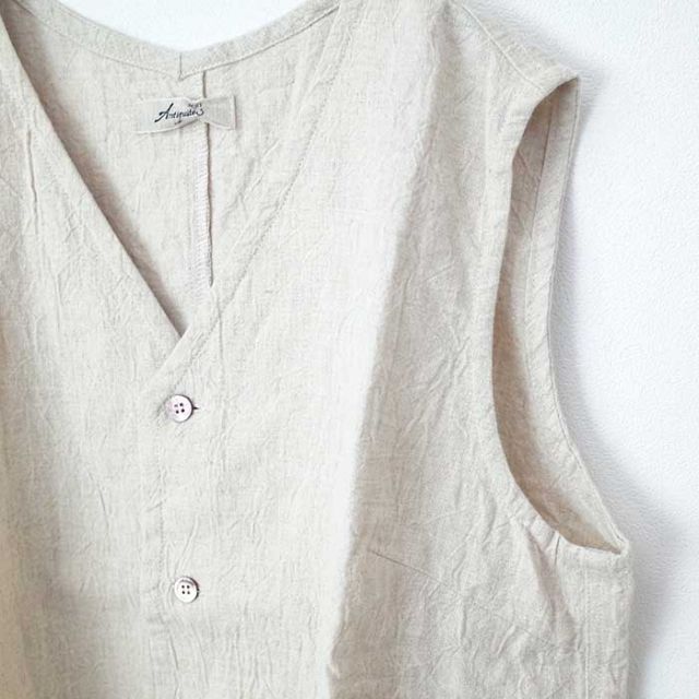 イチアンティークス レディース ベスト ichi Antiquites 901123 LINEN VINTAGE VEST リネンビンテージベスト ナチュラル フリーサイズ 春夏 ベージュ 麻 リネン (240328)