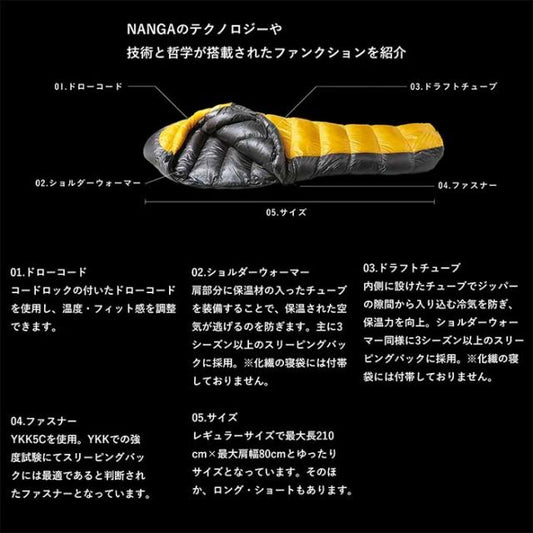 ナンガ シュラフ 寝袋 NANGA UDD BAG 380DX レギュラー 軽量 5-10月 3シーズンモデル 春夏秋 撥水 ナイロン 1人用 (240317)