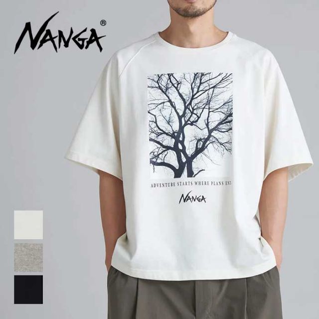 ナンガ tシャツ 半袖 nanga ECO HYBRID STAY TEE エコハイブリッド ステイティー ブラック ホワイト グレー フリーサイズ ビックシルエット ゆったり オーバーサイズ ラグランスリーブ 春夏 メール便 (240423)