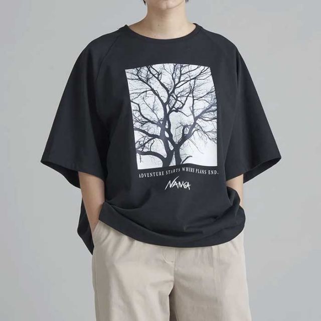 ナンガ tシャツ 半袖 nanga ECO HYBRID STAY TEE エコハイブリッド ステイティー ブラック ホワイト グレー フリーサイズ ビックシルエット ゆったり オーバーサイズ ラグランスリーブ 春夏 メール便 (240423)