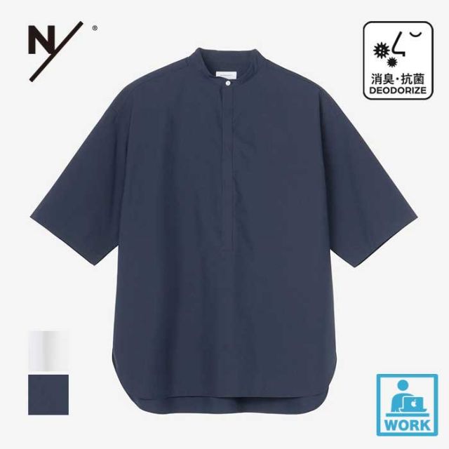ニュートラルワークス 半袖シャツ メンズ レディース ユニセックス NEUTRALWORKS KSU34140 H/S BB COL SHIRTS ハーフスリーブスマートブロードパンドカラーシャツ バンドカラー ネイビー ホワイト  S / M / L 春夏 (240421)
