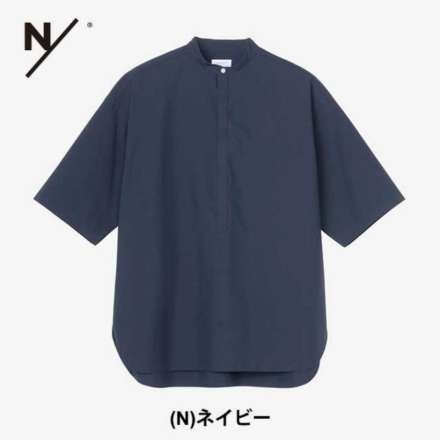 ニュートラルワークス 半袖シャツ メンズ レディース ユニセックス NEUTRALWORKS KSU34140 H/S BB COL SHIRTS ハーフスリーブスマートブロードパンドカラーシャツ バンドカラー ネイビー ホワイト  S / M / L 春夏 (240421)