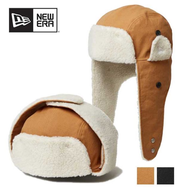 ニューエラ キャップ NEWERA トラッパー Duck Canvas ダックキャンバス TRAPPER DUCK ライトブロンズ ブラック メンズ レディース ユニセックス ファーハット フライトキャップ 冬用 アウトドア 人気 M / L (241030)