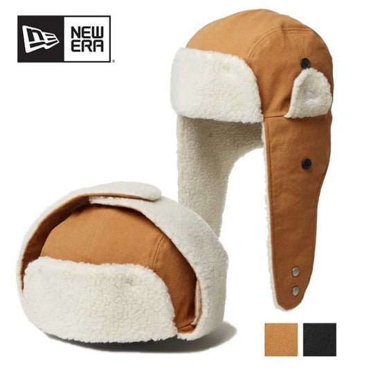 ニューエラ キャップ NEWERA トラッパー Duck Canvas ダックキャンバス TRAPPER DUCK ライトブロンズ ブラック メンズ レディース ユニセックス ファーハット フライトキャップ 冬用 アウトドア 人気 M / L (241030)