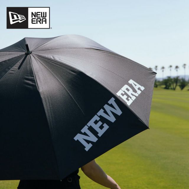 ニューエラ アンブレラ 傘 NEWERA GF UMBRELLA  ゴルフアンブレラ フラッグロゴ ブラック 軽量 大型 ゴルフグッズ GOLF 大きい傘 メンズ 雨具 おすすめ カーボン 骨晴雨兼用 14470862 (250411)