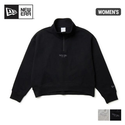 ニューエラ トレーナー 裏起毛 レディース NEWERA WS SWEAT HALF ZIP スウェット ハーフジップ プルオーバー 14674706 14674705 ブラック グレー ハイネック スポーティ ショート丈 ゆったり オーバーサイズ 保温性 (250904)