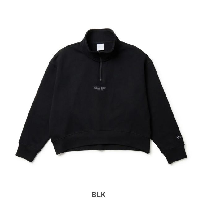 ニューエラ トレーナー 裏起毛 レディース NEWERA WS SWEAT HALF ZIP スウェット ハーフジップ プルオーバー 14674706 14674705 ブラック グレー ハイネック スポーティ ショート丈 ゆったり オーバーサイズ 保温性 (250904)