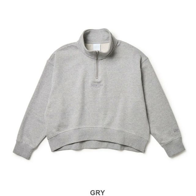 ニューエラ トレーナー 裏起毛 レディース NEWERA WS SWEAT HALF ZIP スウェット ハーフジップ プルオーバー 14674706 14674705 ブラック グレー ハイネック スポーティ ショート丈 ゆったり オーバーサイズ 保温性 (250904)