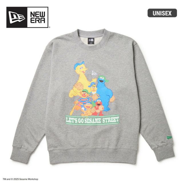 ニューエラ トレーナー 裏毛 NEWERA SW CN SESAME BASEBALL セサミストリート スウェット クルーネック 14682872 Baseball グレー エルモ クッキーモンスター ビッグバード コラボ 11oz コットン ユニセックス (250904)