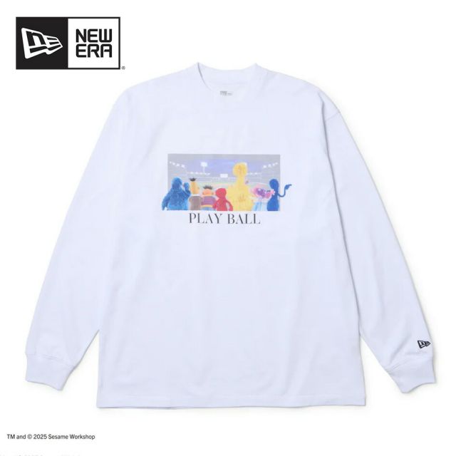 ニューエラ ロンt メンズ NEWERA LS OS TEE SESAME BASEBALL 長袖 オーバーサイズド コットン Tシャツ SESAME STREET セサミストリート Baseball 14682873 ホワイト エルモ クッキーモンスター ビッグバード コラボ 8ozコットン メール便 (250904)