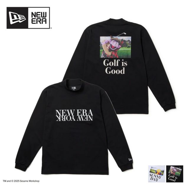 ニューエラ ロンt メンズ NEWERA GF LS HC PF TEE SESAME NENY 長袖 ミッドネック パフォーマンス Tシャツ SESAME STREET セサミストリート Golf is Good / SUNNY DAY クールエラ 吸汗速乾 UVカット ゴルフウェア メール便 (250904)