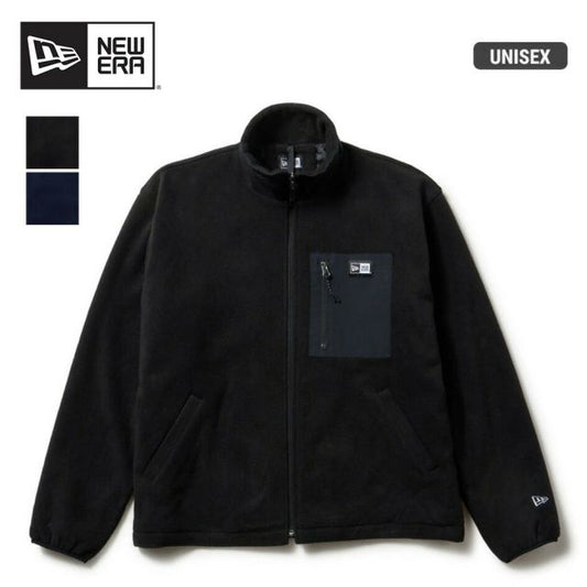ニューエラ フリース NEWERA FLEECE JACKET フリースジャケット ボックスロゴ ウーブンパッチ ブラック ユニセックス 保温 防寒 軽量 ポリエステル ジャケット ドローコード付き シルエット調整可能 アウター ブルゾン (251011)