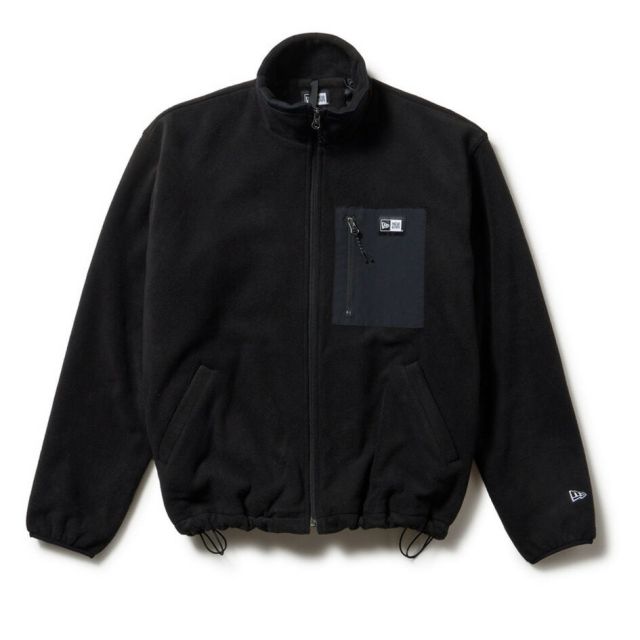 ニューエラ フリース NEWERA FLEECE JACKET フリースジャケット ボックスロゴ ウーブンパッチ ブラック ユニセックス 保温 防寒 軽量 ポリエステル ジャケット ドローコード付き シルエット調整可能 アウター ブルゾン (251011)