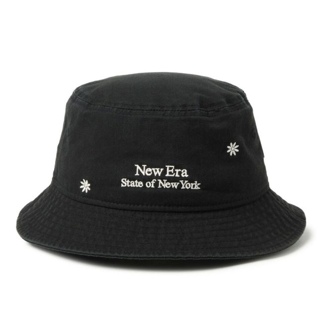 ニューエラ バケット01 フラワー エンブロイダリー バケットハット NEW ERA Bucket01 Flower Embroidery 花柄 刺繍 バケハ 帽子 コットン ユニセックス ブラック カーキ 春夏 レディース メンズ 14744789 14744788 BKT01 STATE OF NY FLOWER EMB