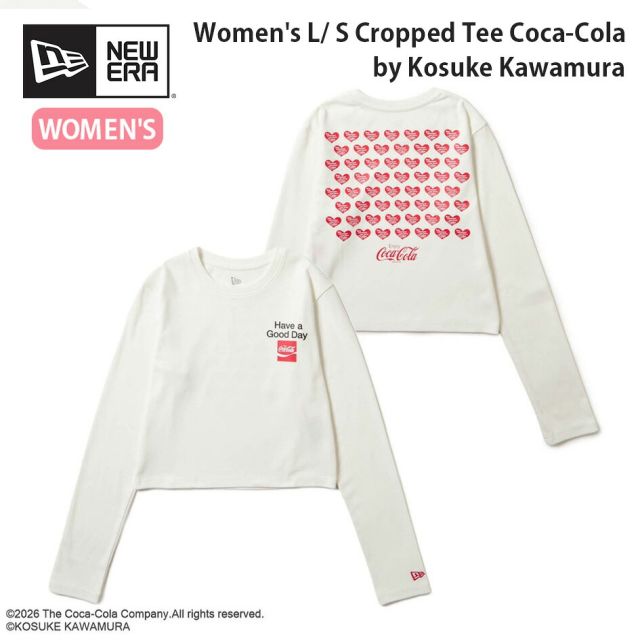 ニューエラ レディース ロンT コカコーラ コラボ 河村康輔 15159340 NEW ERA クロップド丈 長袖 Tシャツ オフホワイト Many Hearts へそ出し 限定 ウィメンズ 秋 冬 プレゼント ギフト メール便