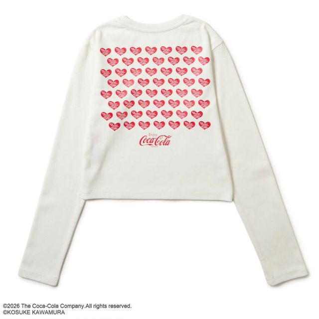 ニューエラ レディース ロンT コカコーラ コラボ 河村康輔 15159340 NEW ERA クロップド丈 長袖 Tシャツ オフホワイト Many Hearts へそ出し 限定 ウィメンズ 秋 冬 プレゼント ギフト メール便