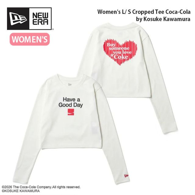 ニューエラ レディース ロンT コカコーラ コラボ 河村康輔 15159341 NEW ERA クロップド丈 長袖 Tシャツ オフホワイト Back Heart へそ出し 限定 ウィメンズ 秋 冬 プレゼント ギフト メール便