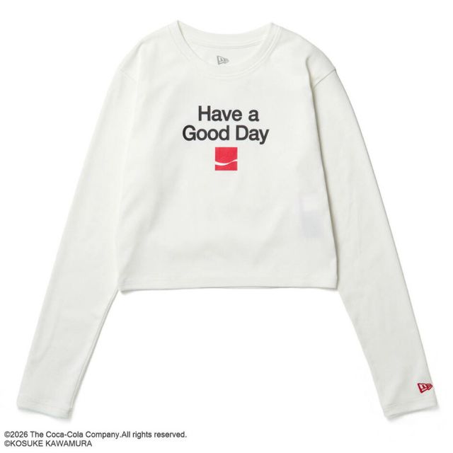 ニューエラ レディース ロンT コカコーラ コラボ 河村康輔 15159341 NEW ERA クロップド丈 長袖 Tシャツ オフホワイト Back Heart へそ出し 限定 ウィメンズ 秋 冬 プレゼント ギフト メール便