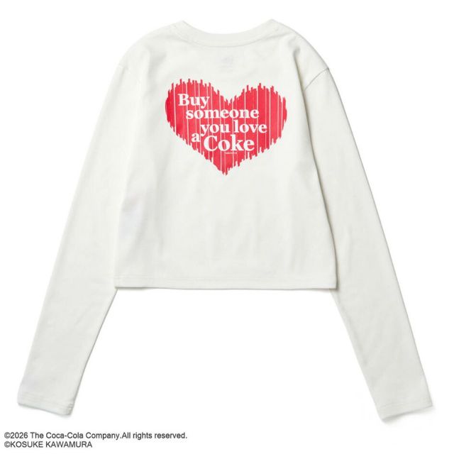 ニューエラ レディース ロンT コカコーラ コラボ 河村康輔 15159341 NEW ERA クロップド丈 長袖 Tシャツ オフホワイト Back Heart へそ出し 限定 ウィメンズ 秋 冬 プレゼント ギフト メール便