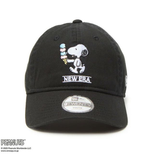 YTH 920 PEANUTS ICECREAM キッズ Youth 9TWENTY PEANUTS アイスクリーム ニューエラ スヌーピー キャップ キッズ ピーナッツ 帽子 ブラック 子供用 ユースサイズ 9TWENTY PEANUTS (250411)
