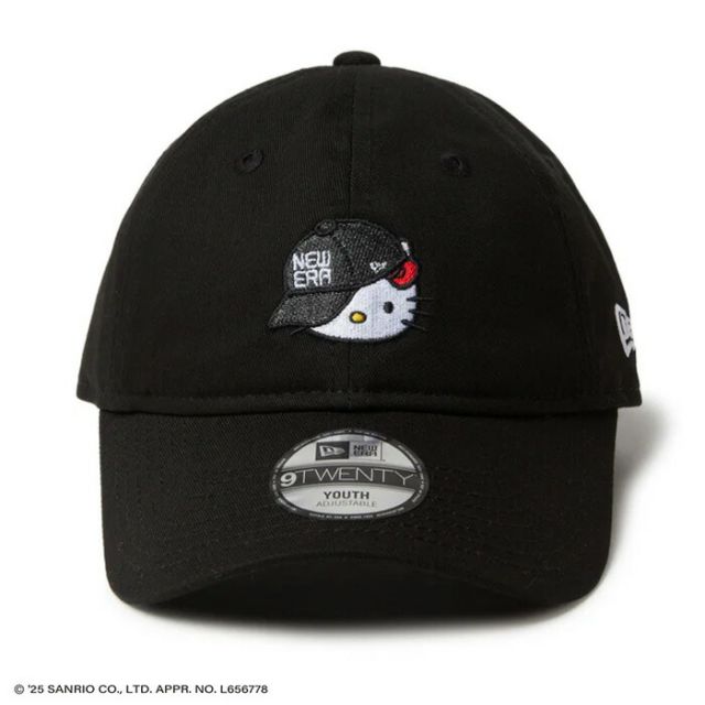 YTH 920 KITTY NECAP キッズ Youth 9TWENTY HELLO KITTY キャップ ニューエラ ハローキティ キャップ コラボ 9TWENTY キッズ ユースサイズ クロスストラップ ブラック 女の子 男の子 帽子 子供用  (250411)
