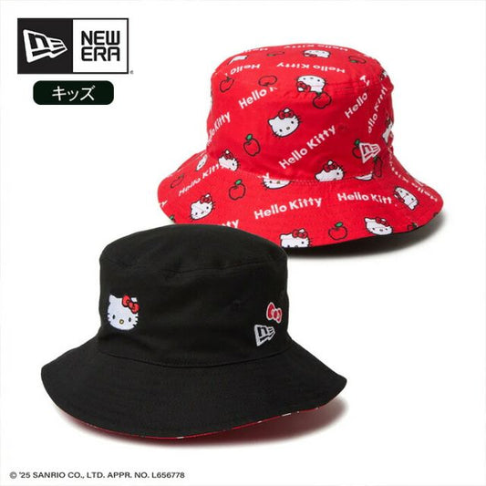 KIDS BUCKET RV KITTY キッズ Kid's バケット01 リバーシブル HELLO KITTY ハローキティ ブラック ニューエラ ハローキティ コラボ バケットハット キッズ ハット 帽子 子供用 S M L ブラック HELLO KITTY (250411)