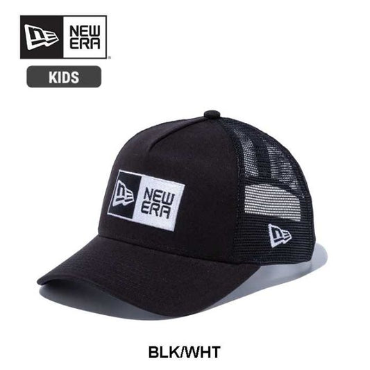 YTH 940AFTR BOX LOGO  ニューエラ キッズ キャップ メッシュ ボックスロゴ 子供用 白黒 Aフレーム 9FORTY スナップバック サイズ調整可 通気性 ユース (250411)
