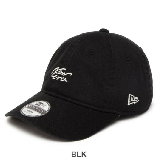 YTH 920 HANDWRITTEN LOGO ニューエラ キッズ キャップ 子供用 帽子 9TWENTY ユースサイズ ブラック イージースナップ 野球帽 黒 ベースボールキャップ 調整可能 通学 通園 (250411)