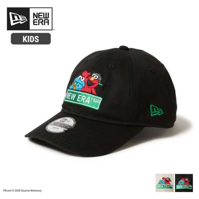 ニューエラ NEWERA YTH 920 SESAME NELG キッズ Youth 9TWENTY SESAME STREET セサミストリート NEW ERA ロゴキャップ 14682467 ブラック／14682466 ストーン コットン素材 カーブドバイザー ユースサイズ 6〜15歳対応 (250904)