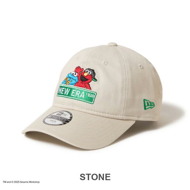 ニューエラ NEWERA YTH 920 SESAME NELG キッズ Youth 9TWENTY SESAME STREET セサミストリート NEW ERA ロゴキャップ 14682467 ブラック／14682466 ストーン コットン素材 カーブドバイザー ユースサイズ 6〜15歳対応 (250904)