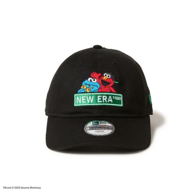 ニューエラ NEWERA YTH 920 SESAME NELG キッズ Youth 9TWENTY SESAME STREET セサミストリート NEW ERA ロゴキャップ 14682467 ブラック／14682466 ストーン コットン素材 カーブドバイザー ユースサイズ 6〜15歳対応 (250904)