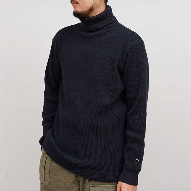 ナイジェルケーボン セーター Nigel Cabourn 80490020025 タートルネック ワッフル TURTLE NECK WAFFLE ネイビー メンズ (241129)