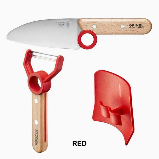オピネル 3点キッチンセット キッズ opinel Le petit chef BOX SET シェフナイフ プロテクトフィンガー ピーラー 皮剥き器 包丁 指ガード ステンレス こども包丁 子供用 ギフト プレゼント ブルー グリーン レッド メール便(240708)