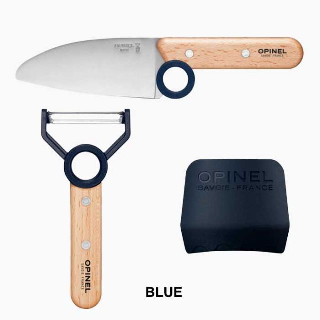 オピネル 3点キッチンセット キッズ opinel Le petit chef BOX SET シェフナイフ プロテクトフィンガー ピーラー 皮剥き器 包丁 指ガード ステンレス こども包丁 子供用 ギフト プレゼント ブルー グリーン レッド メール便(240708)
