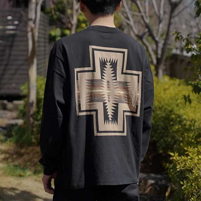 ペンドルトン ロンt PENDLETON 長袖 19807029 L/S BKPrint Tee メンズ レディース ユニセックス ブラック ブルー カーキ ホワイト S M L ジャパンフィット コットン オールシーズン メール便 (240908)