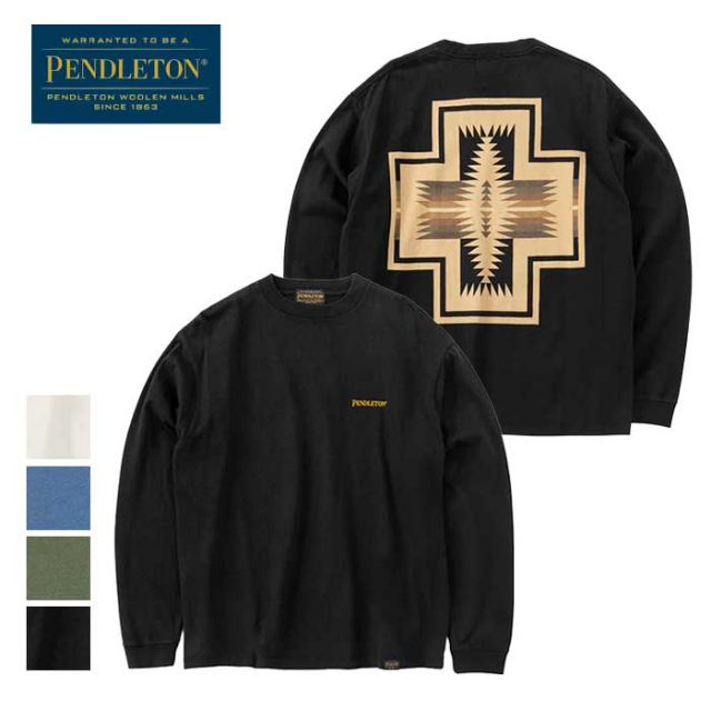 ペンドルトン ロンt PENDLETON 長袖 19807029 L/S BKPrint Tee メンズ レディース ユニセックス ブラック ブルー カーキ ホワイト S M L ジャパンフィット コットン オールシーズン メール便 (240908)