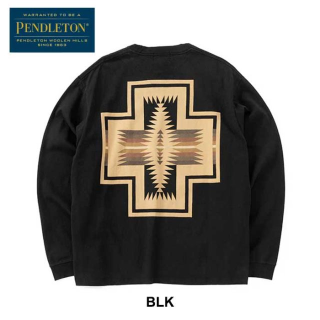 ペンドルトン ロンt PENDLETON 長袖 19807029 L/S BKPrint Tee メンズ レディース ユニセックス ブラック ブルー カーキ ホワイト S M L ジャパンフィット コットン オールシーズン メール便 (240908)